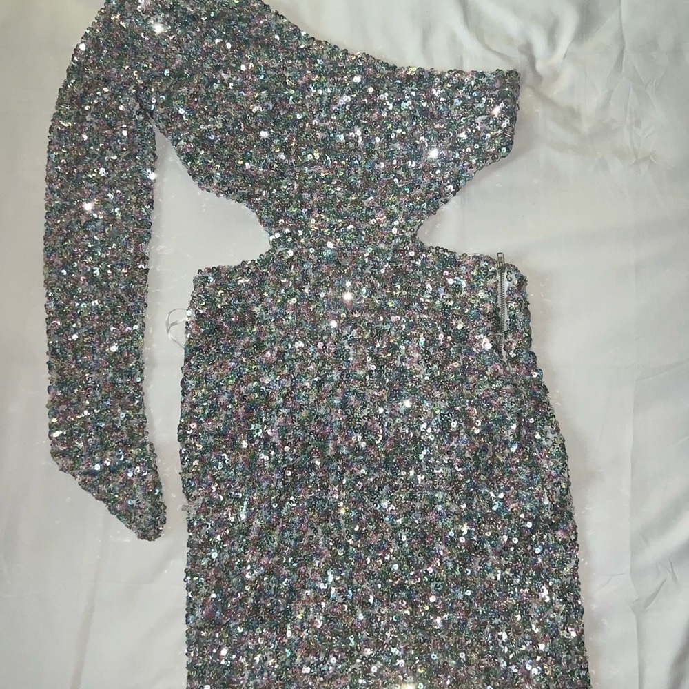 One shoulder multicolor sequin dress